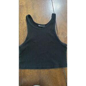 Zara Ribbed‎ Tank Top Racerback Sleeveless Cropped Black Size S